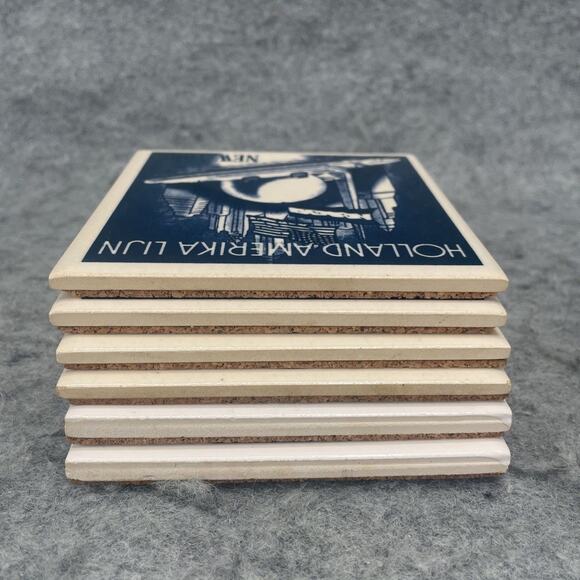 Vintage Holland America Line Ship Blue White Tile Coasters Collection Lot of 6 - Picture 6 of 6